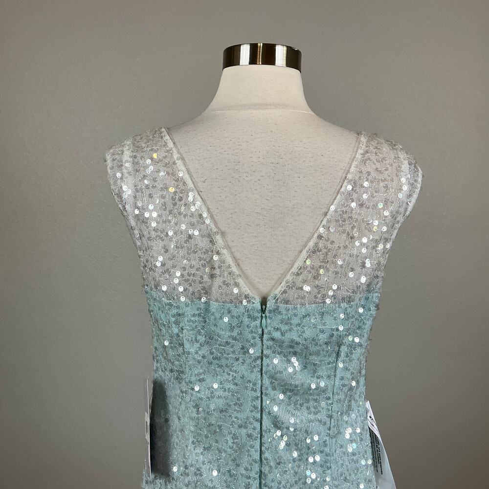 JS Collections Sequined Short Sleeve Midi Sheath Cocktail Dress Blue Size 6 - Picture 8 of 12